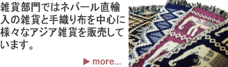 �G�ݕ���ł̓l�p�[�����A���̎G�݂Ǝ�D�z�𒆐S�ɁA
�l�X�ȃA�W�A�G�݂�̔����Ă��܂��B
